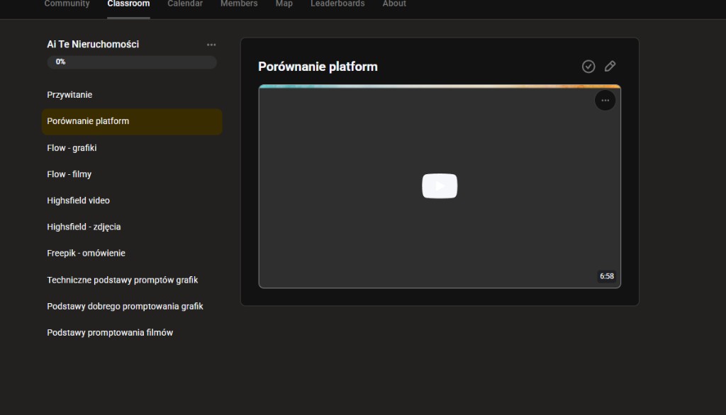 Widok platformy kursowej AI Ten Nieruchomości
